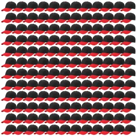 144-Pack Baseball Dad Cap Velcro Strap Adjustable Size - Black/Red