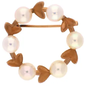 14K Yellow Gold Heart & Cultured Pearl Pin/Brooch
