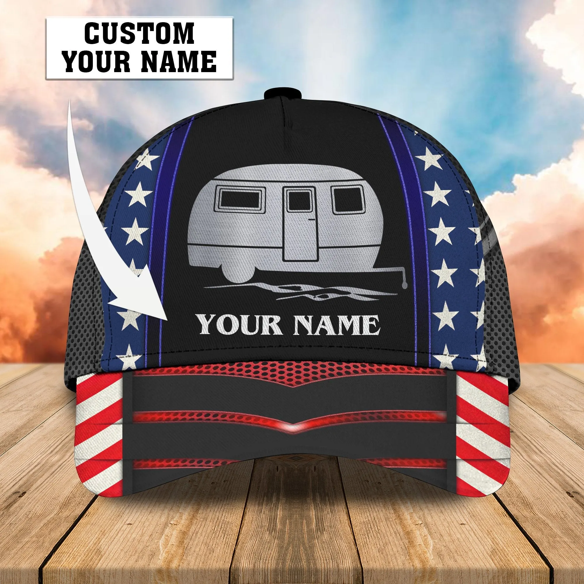 3D Classic Cap America Caravan Camping Car Personalized Name Cap Namashops