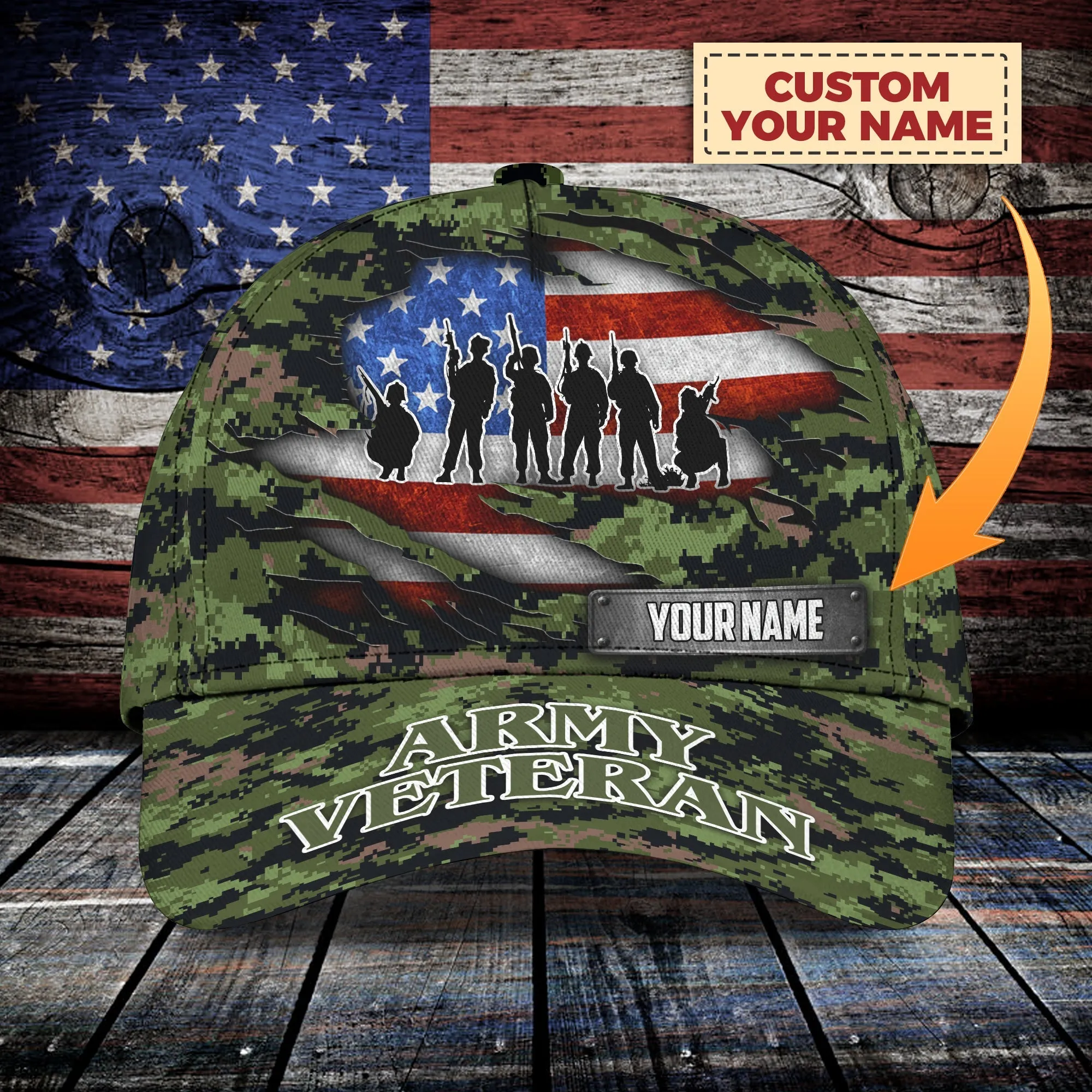 3D Classic Cap Army Veteran Personalized Name Cap Namashops