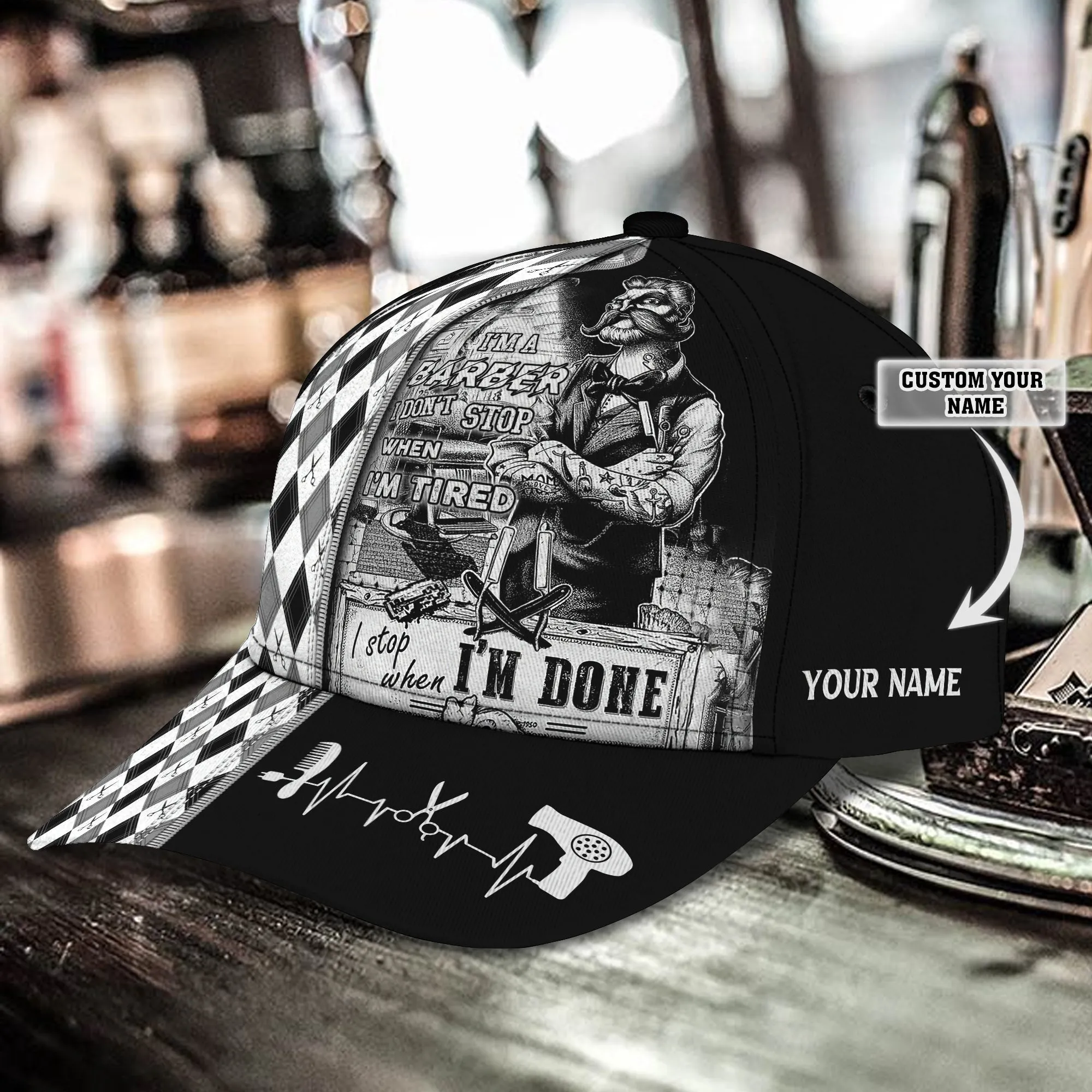 3D Classic Cap Barber Personalized Name Cap01 Namashops