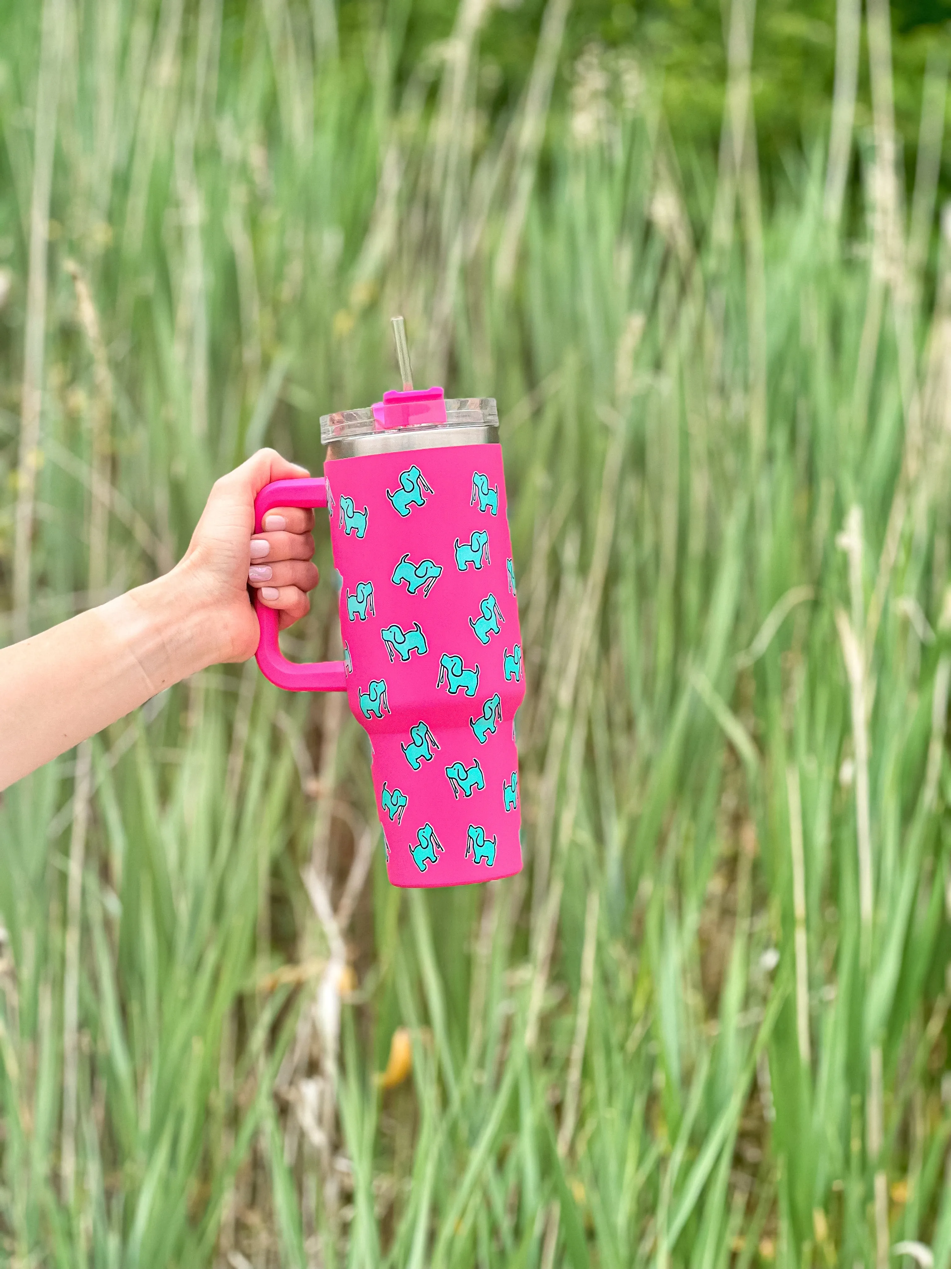 40oz STAINLESS STEEL LOGO TUMBLER, HOT PINK