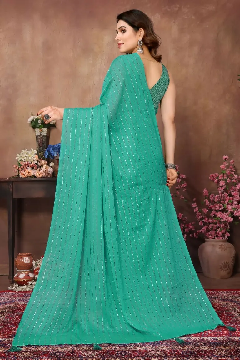 Aafreen Partywear Designer Firozi Rangoli Silk Fancy Saree
