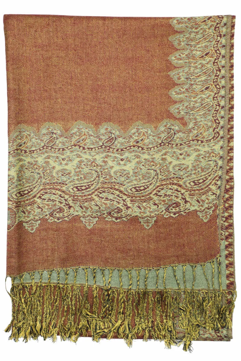 Achillea Sage Green Border Pashmina Shawl Wrap Scarf