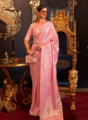 Amazing Pink Color Satin Base Silk Weave Work Saree