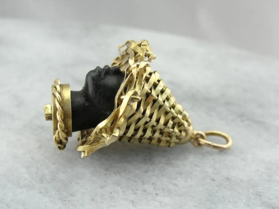 Antique Blackamoor Bust with Straw Hat Pendant