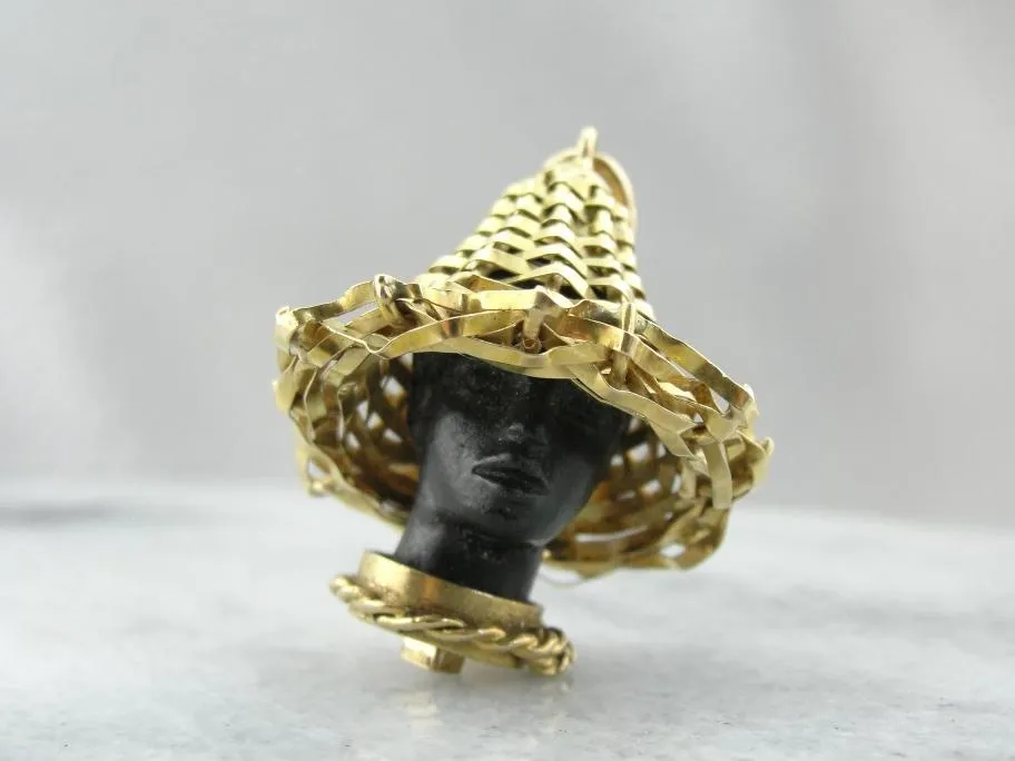 Antique Blackamoor Bust with Straw Hat Pendant