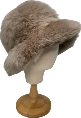 Beige Faux Fur Bucket Hat UK S