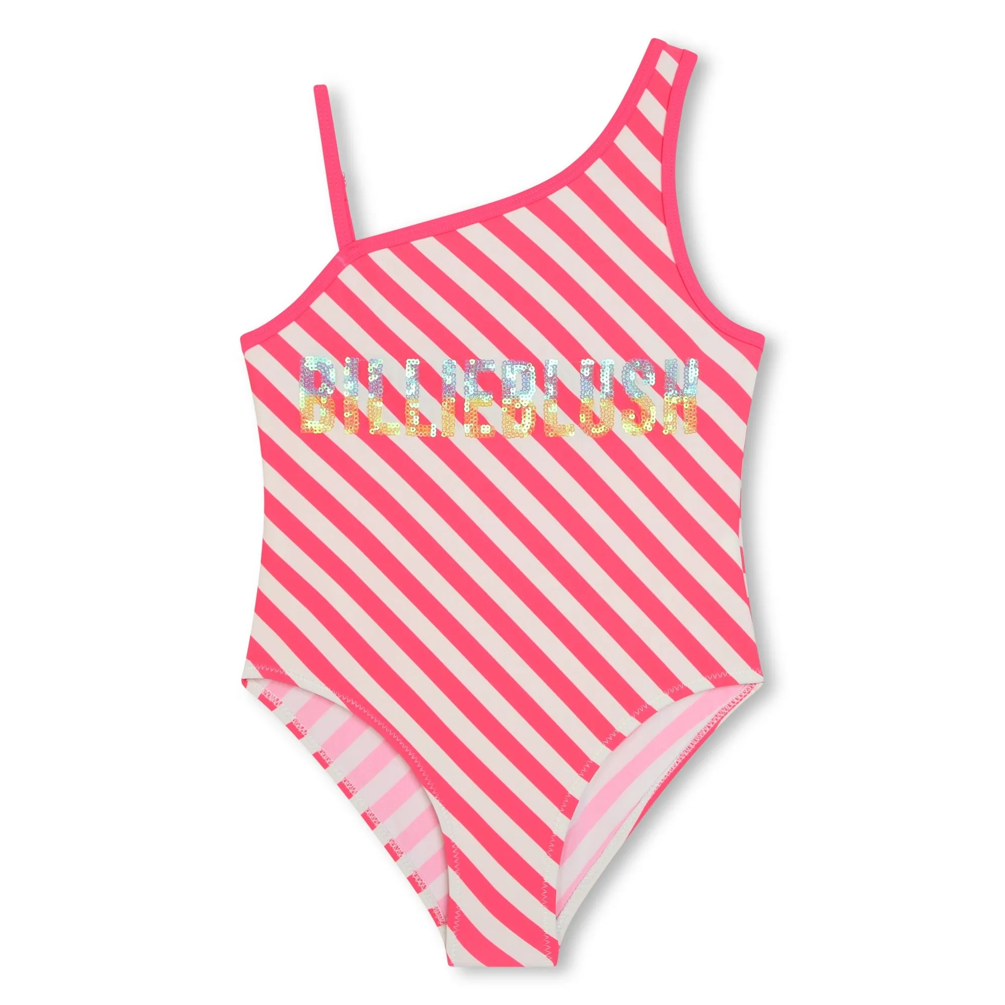 Billieblush Asymmetrical Shoulder Striped Swimsuit with Scrunchie