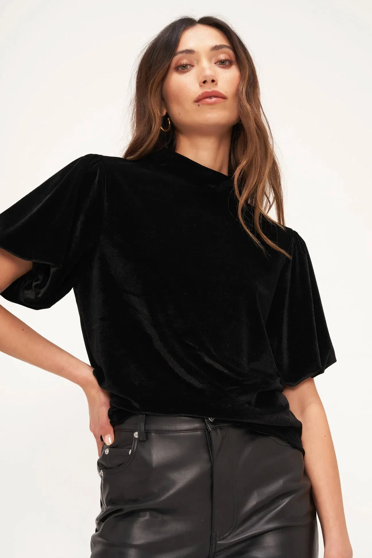 CHANNING VELVET BUBBLE SLEEVE TEE