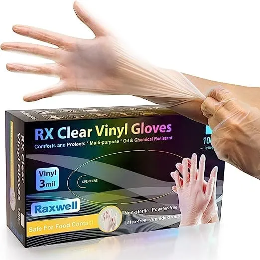Clear Disposable Gloves Raxwell 3 mil - RX Clear Vinyl Gloves CDRX3.5