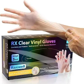 Clear Disposable Gloves Raxwell 3 mil - RX Clear Vinyl Gloves CDRX3.5