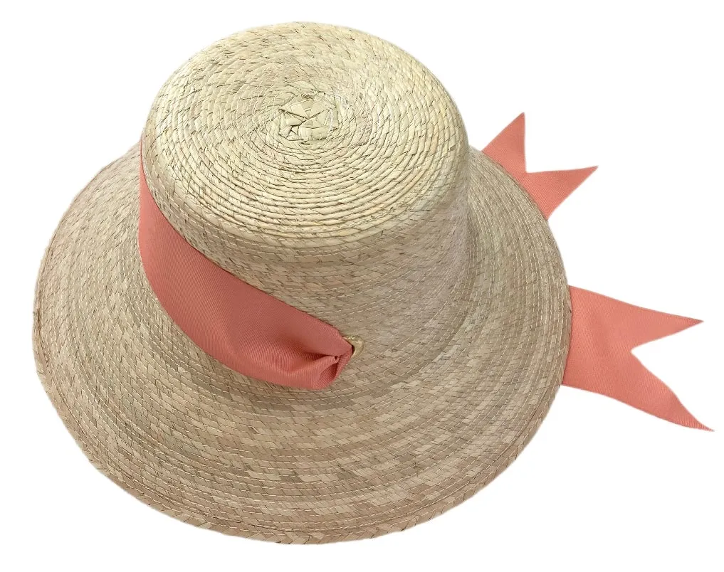 Clematis Bucket Hat - Coral Wide & Short Grosgrain Ribbon