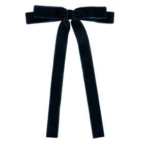 clip long double velvet bow - midnight navy