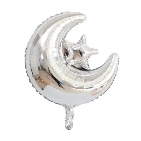 Crescent & Star Islamic Foil Helium Balloon - Silver