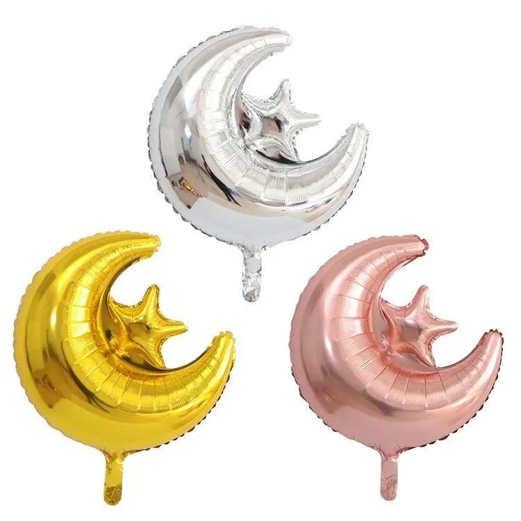 Crescent & Star Islamic Foil Helium Balloon - Silver