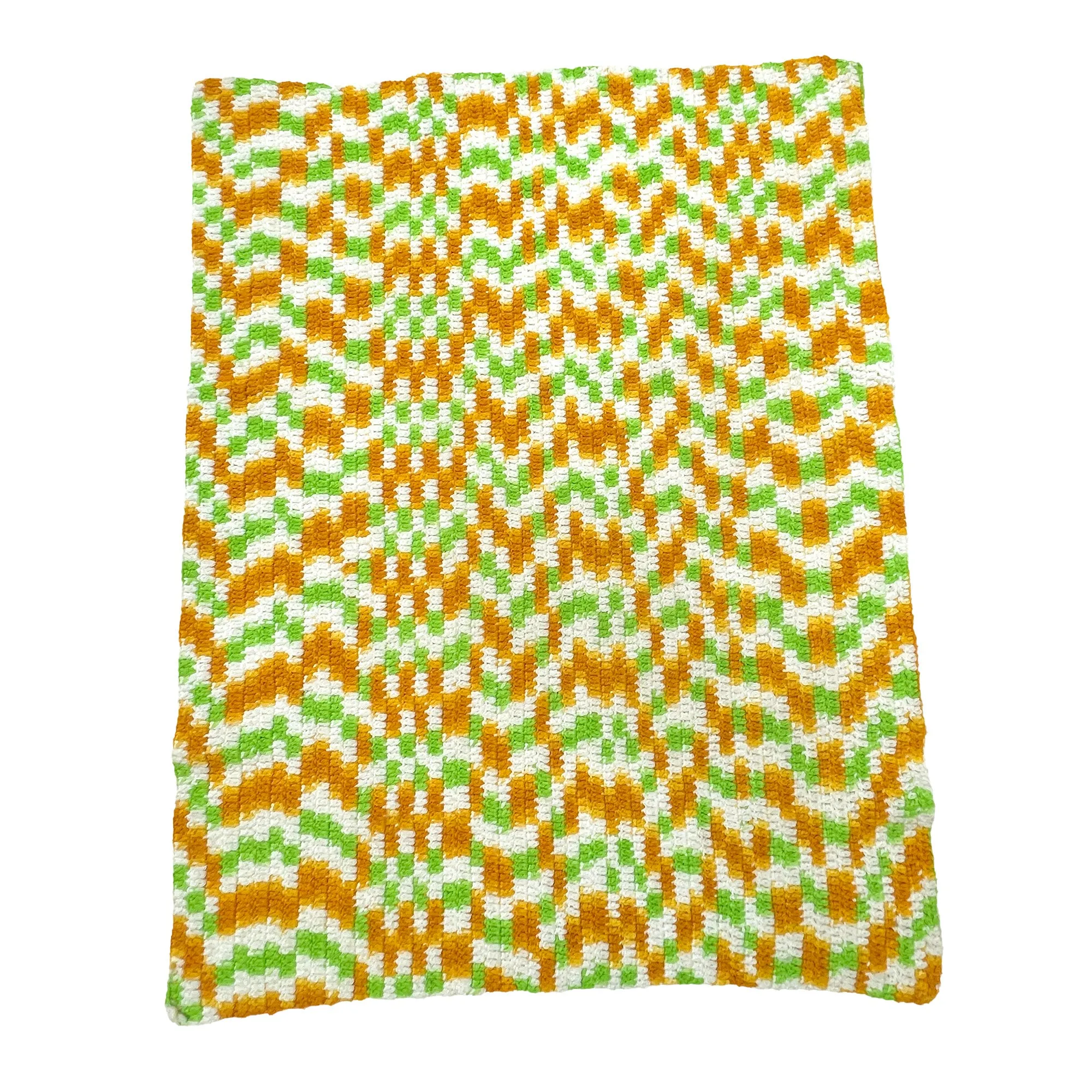 Crochet Stroller Blanket for Infant Baby Girl or Boy. 36x28 Gold/White/Green