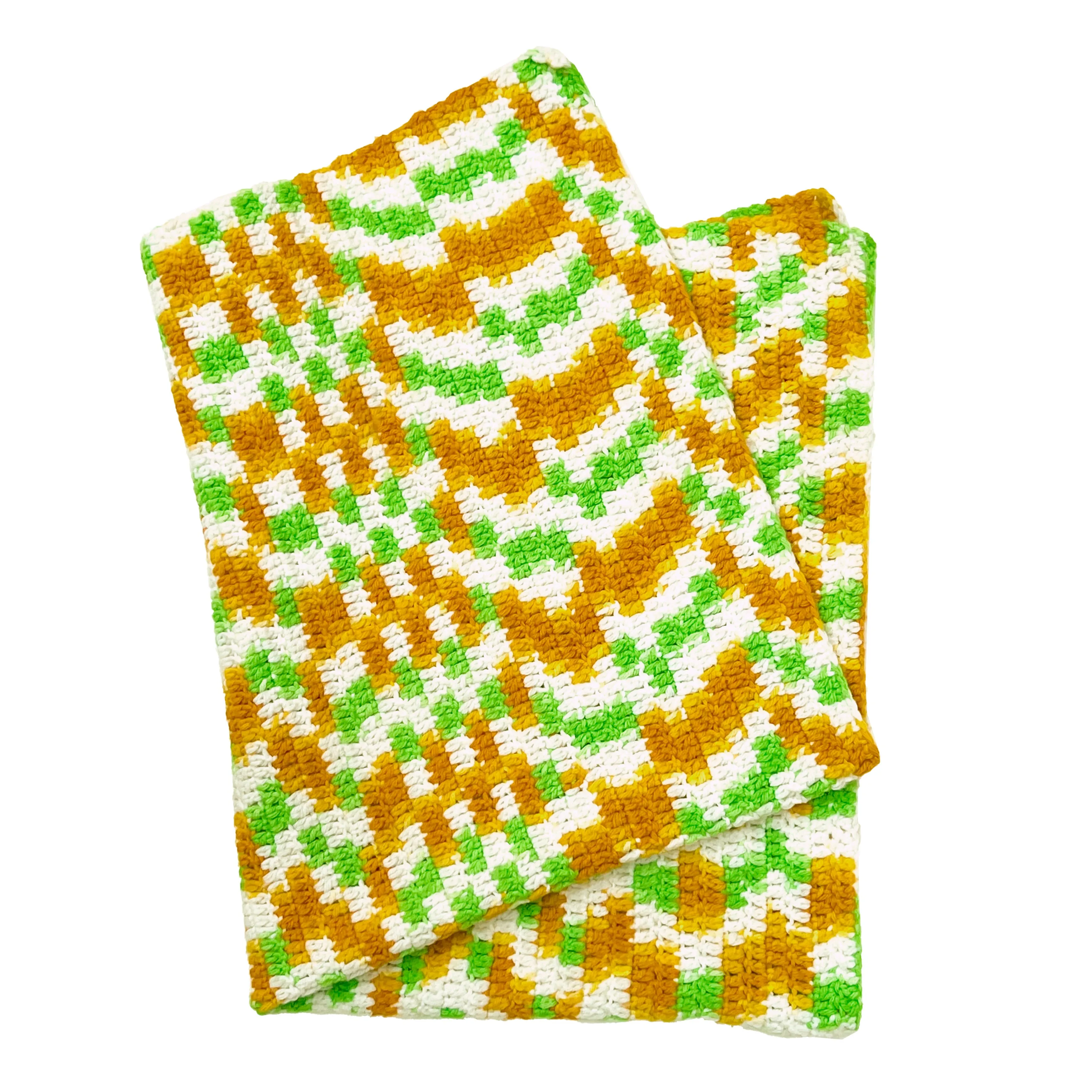 Crochet Stroller Blanket for Infant Baby Girl or Boy. 36x28 Gold/White/Green