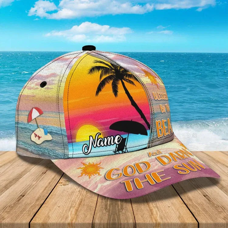 Customized Sunrise Sunset on the Beach Hat for Summer, Bless be the beach Cap
