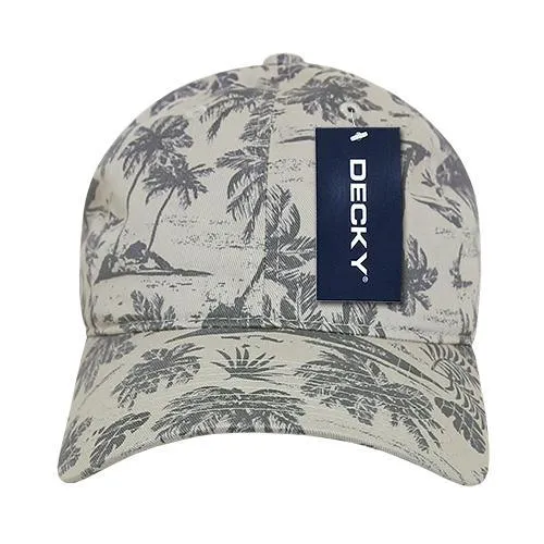 Decky 245 - Tropical Polo Cap, Island Print Relaxed Dad Hat - CASE Pricing
