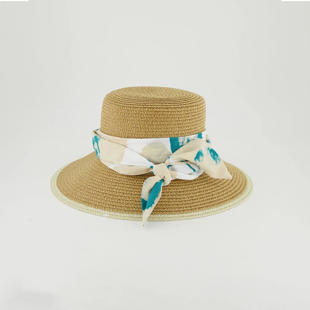Downturn Brim Straw Sun Hat.Floral Trim.