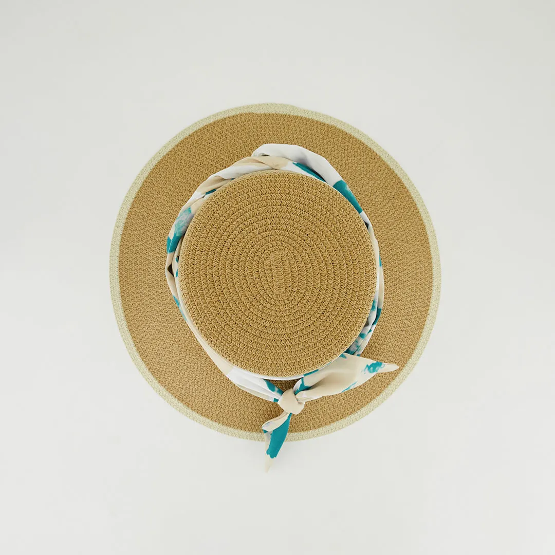 Downturn Brim Straw Sun Hat.Floral Trim.