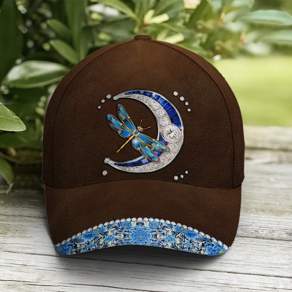 Dragonfly Crescent Jewel Leather Style Baseball Cap Coolspod