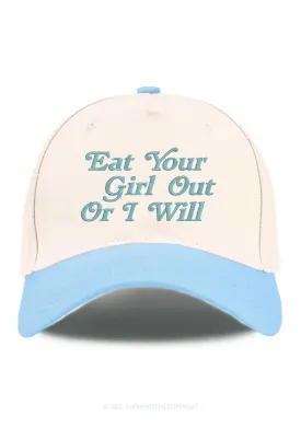 Embroidered Eat Your Girl Out Pride Y2K Color Block Baseball Cap Cherrykitten