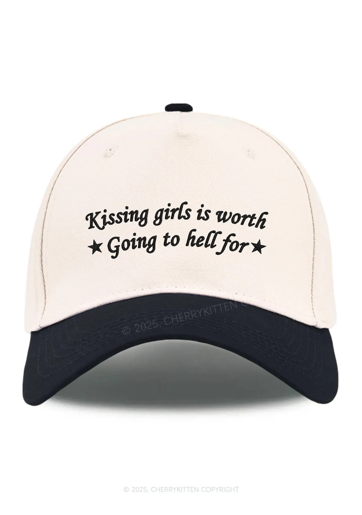 Embroidered Kissing Girls is Worth Pride Y2K Color Block Baseball Cap Cherrykitten