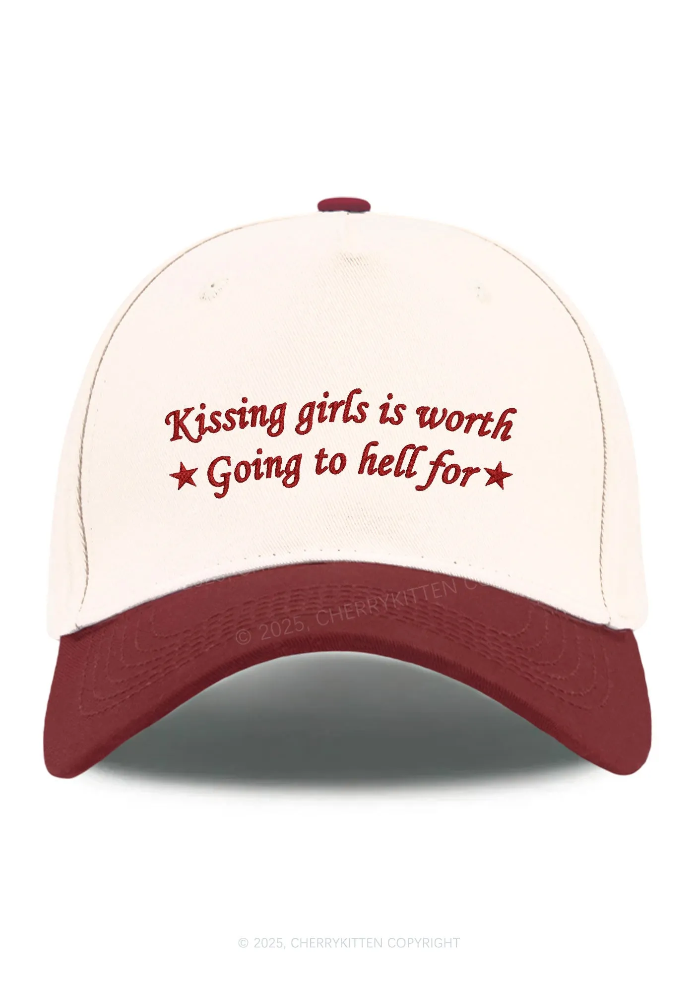 Embroidered Kissing Girls is Worth Pride Y2K Color Block Baseball Cap Cherrykitten