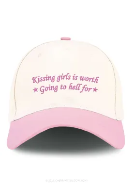 Embroidered Kissing Girls is Worth Pride Y2K Color Block Baseball Cap Cherrykitten