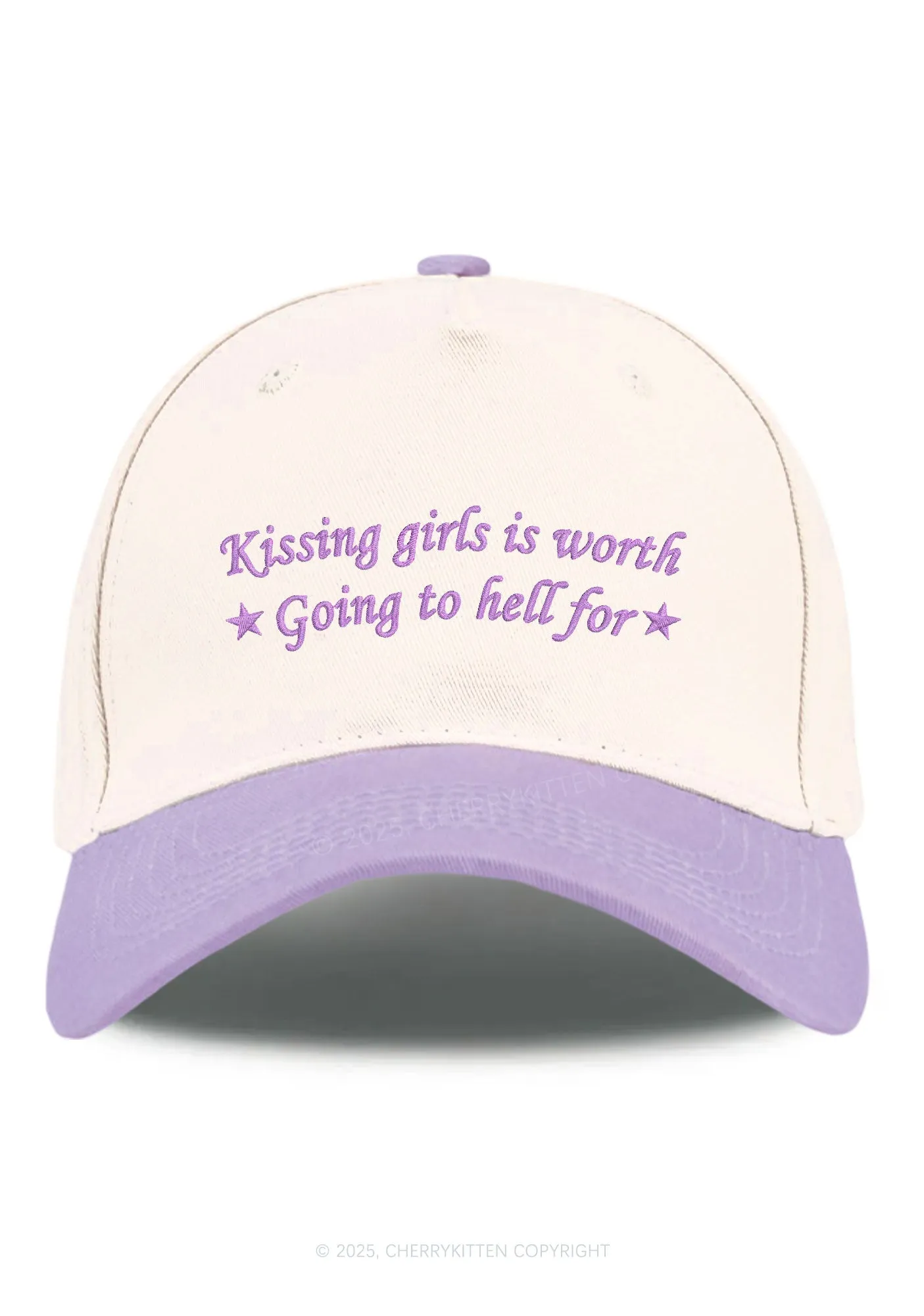 Embroidered Kissing Girls is Worth Pride Y2K Color Block Baseball Cap Cherrykitten