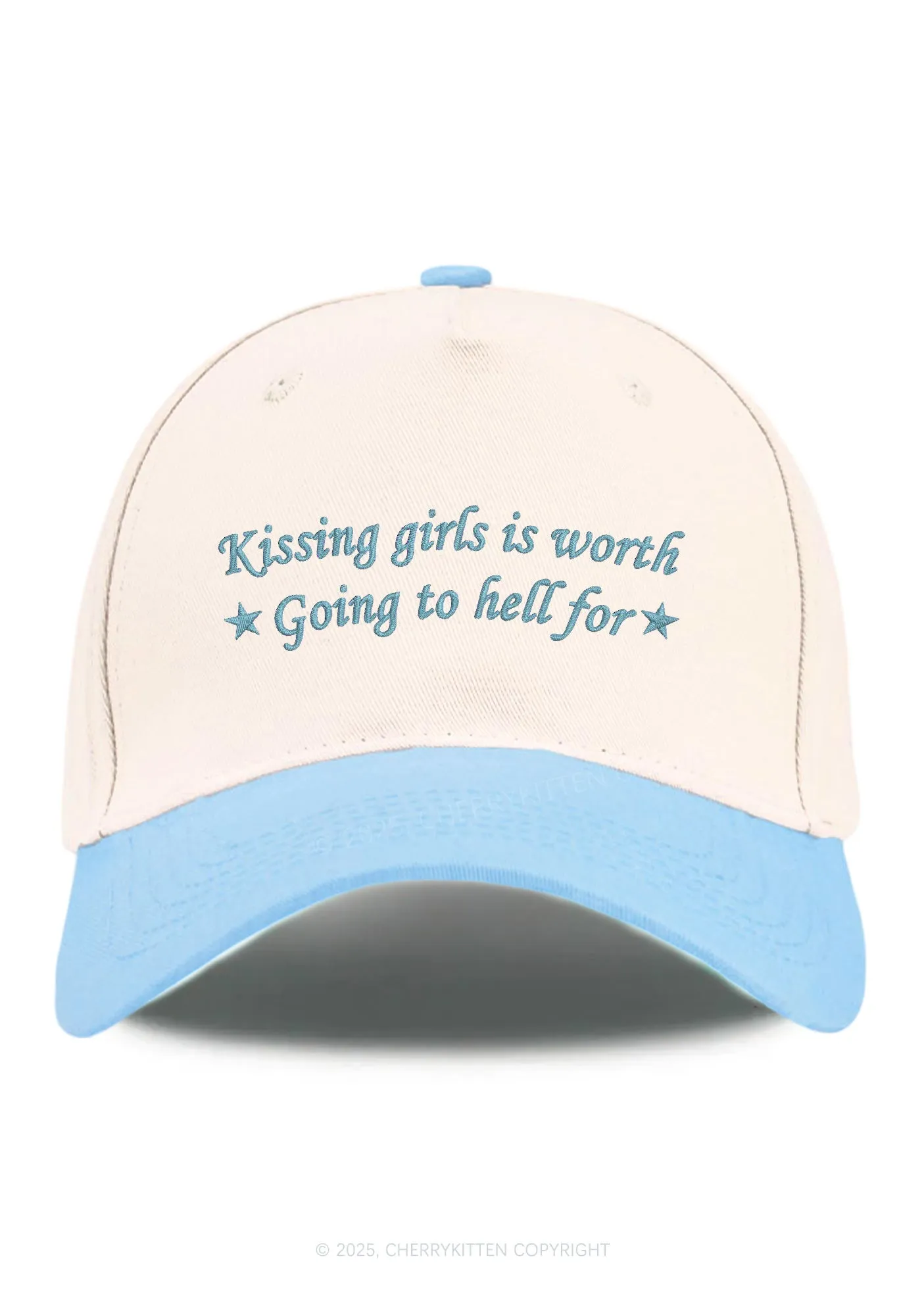 Embroidered Kissing Girls is Worth Pride Y2K Color Block Baseball Cap Cherrykitten