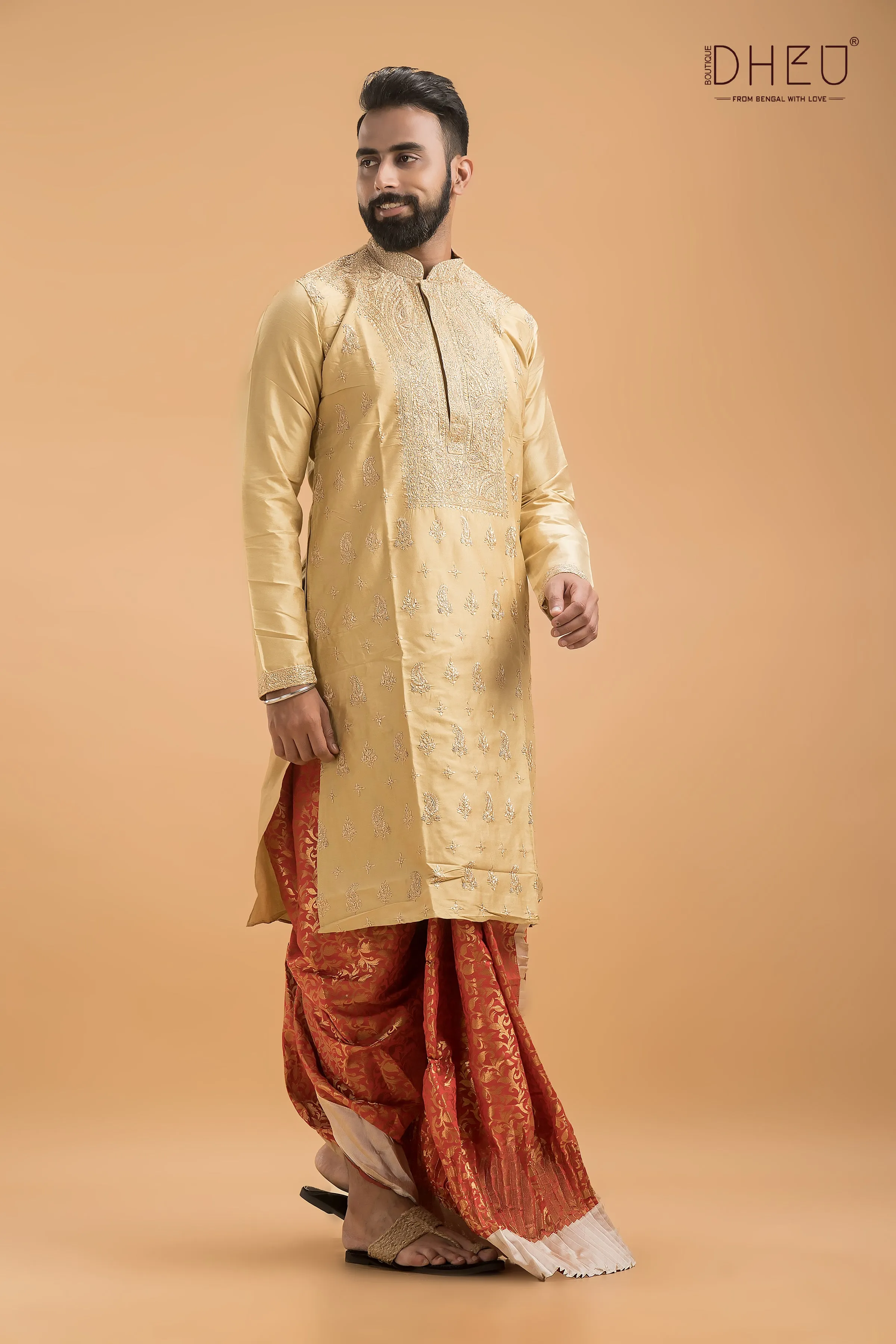 Exclusive Embroidered Katan Silk Kurta & Dhoti(Optional) Set