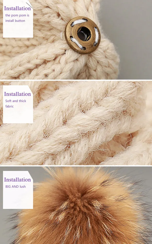 FHD3 Real Fur Detachable Pom Pom Hat