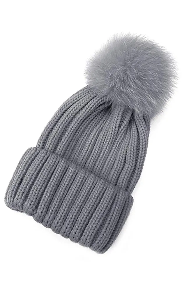 FHD3 Real Fur Detachable Pom Pom Hat
