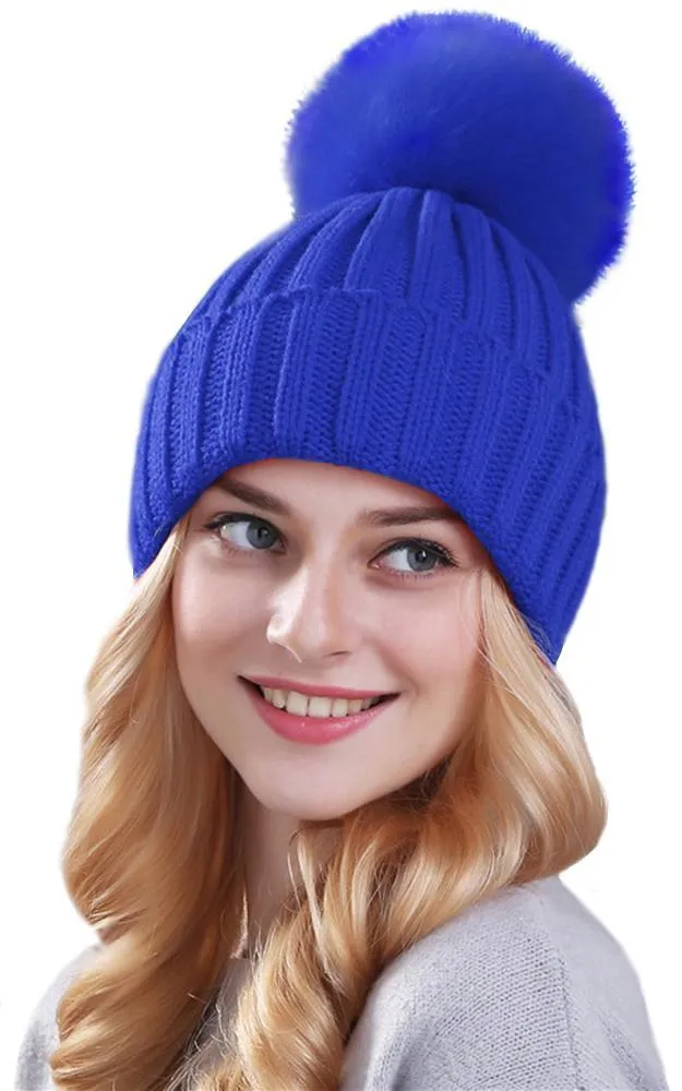 FHD3 Real Fur Detachable Pom Pom Hat