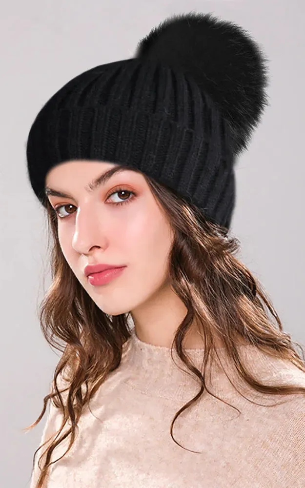 FHD3 Real Fur Detachable Pom Pom Hat