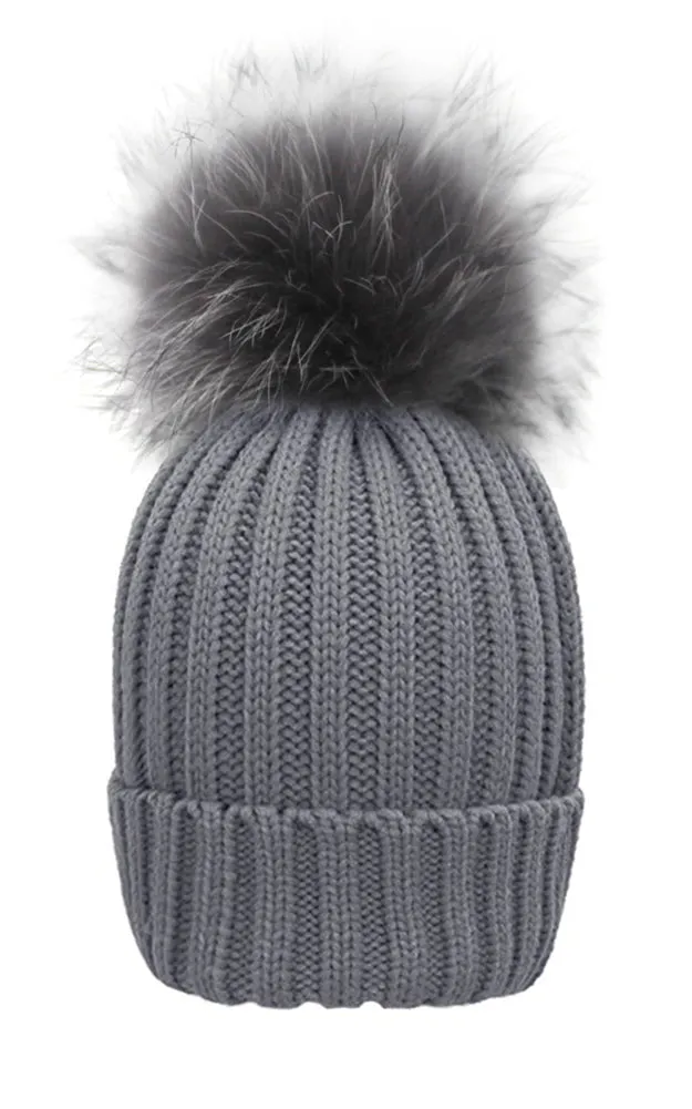 FHD3 Real Fur Detachable Pom Pom Hat