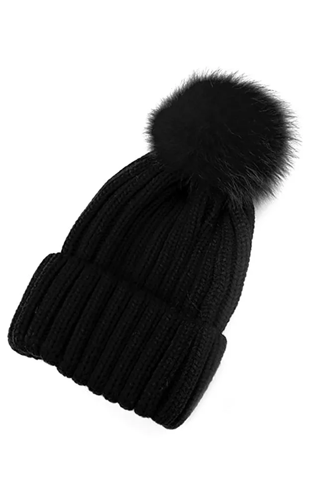 FHD3 Real Fur Detachable Pom Pom Hat