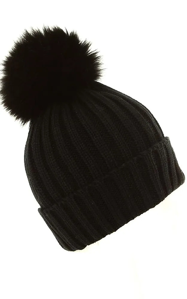 FHD3 Real Fur Detachable Pom Pom Hat
