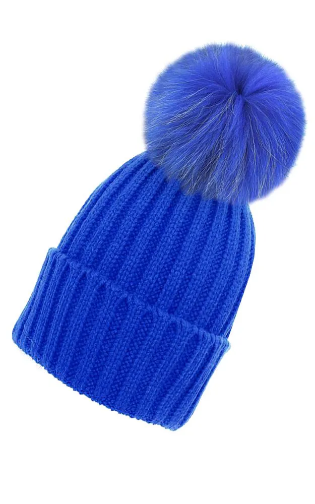 FHD3 Real Fur Detachable Pom Pom Hat