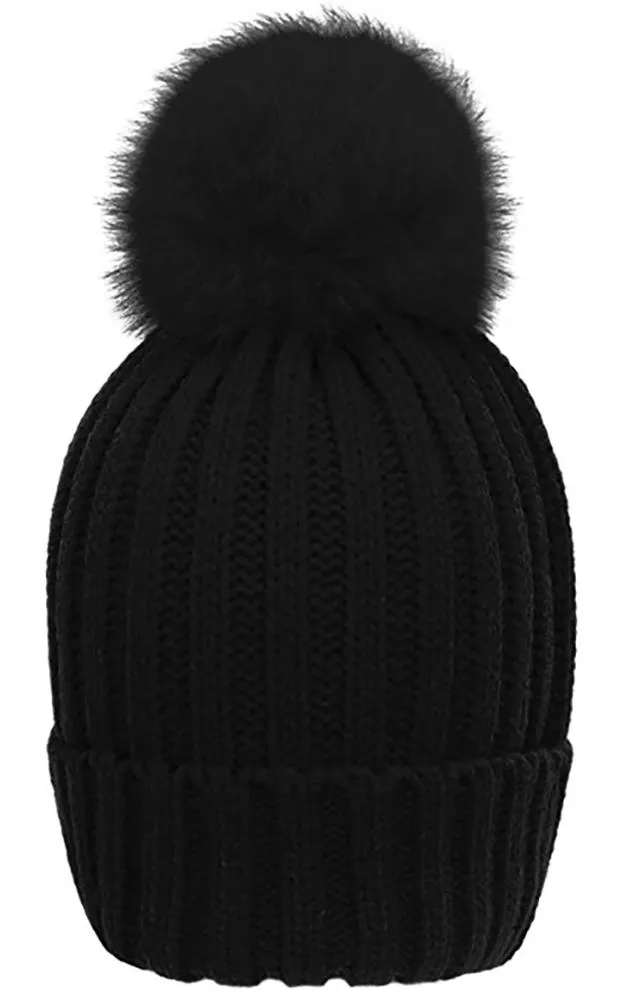 FHD3 Real Fur Detachable Pom Pom Hat