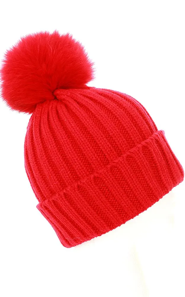 FHD3 Real Fur Detachable Pom Pom Hat
