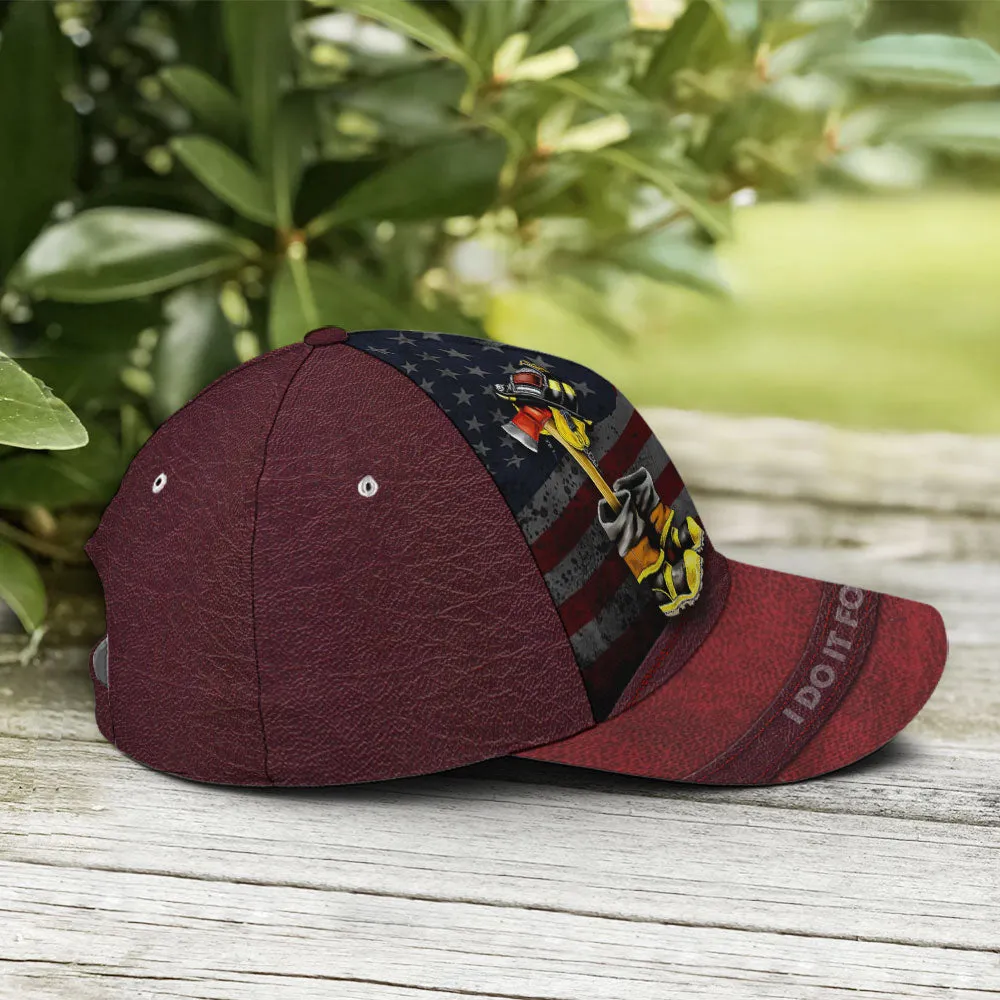 Firefighter I Do It For Free Red Leather Style Baseball Cap Coolspod