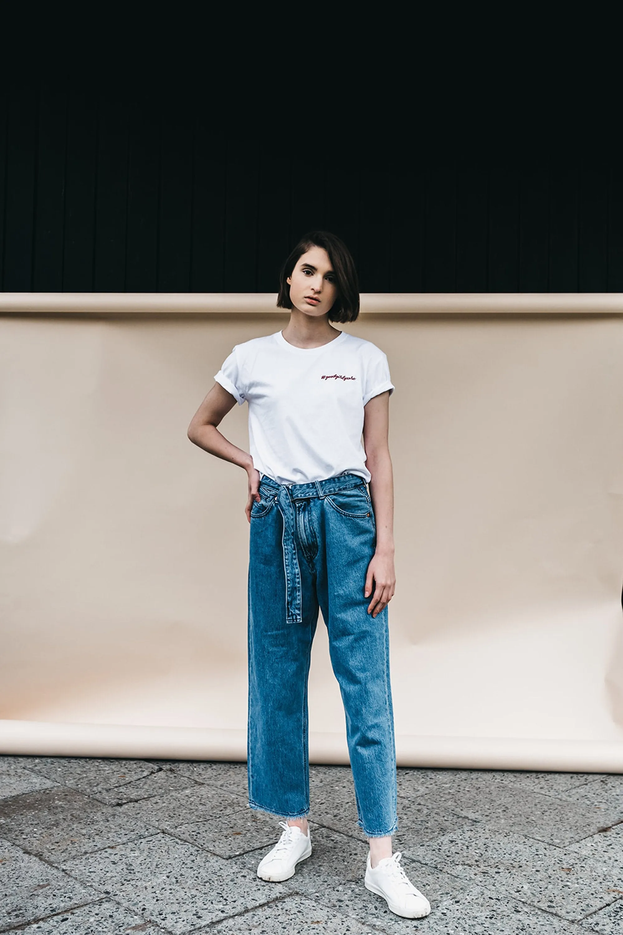 #goodgirlscare tee white & red embroidery