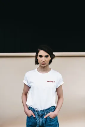 #goodgirlscare tee white & red embroidery