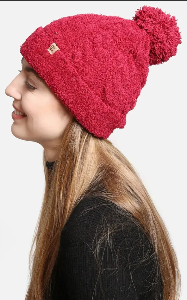 JH300 Solid Color Luxury Soft Knitted Beanie w/Pom-Pom & Ribbed Trim