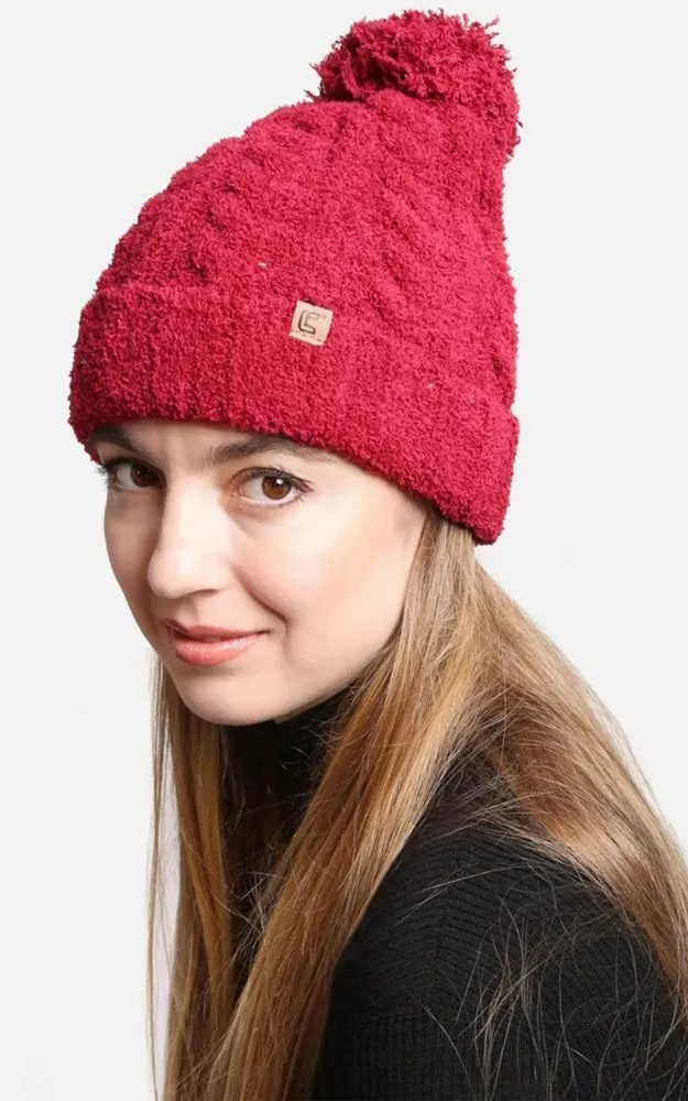 JH300 Solid Color Luxury Soft Knitted Beanie w/Pom-Pom & Ribbed Trim