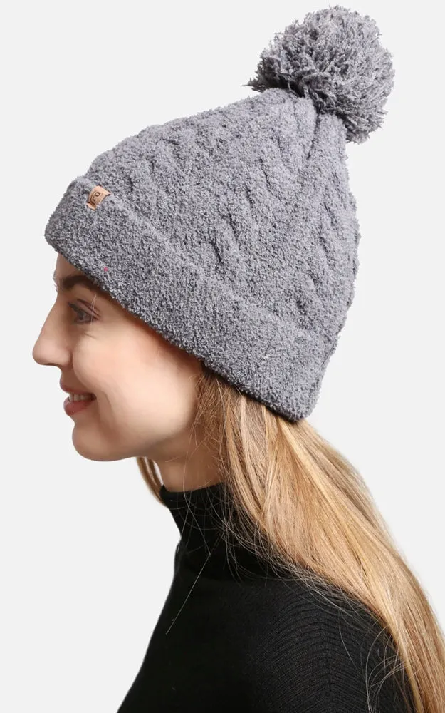 JH300 Solid Color Luxury Soft Knitted Beanie w/Pom-Pom & Ribbed Trim